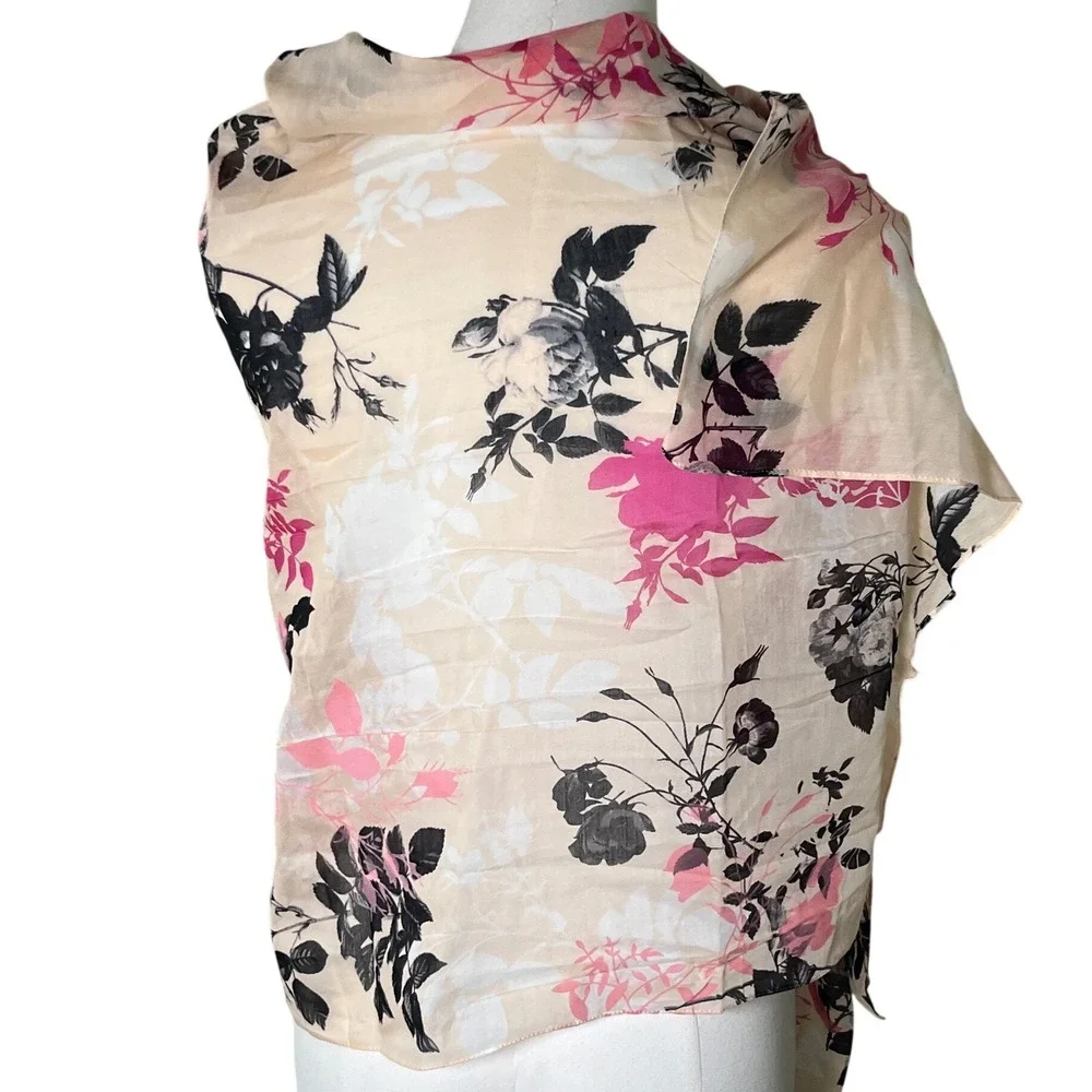 Talbots Floral Flocked Cotton Silk Wrap Scarf One Size